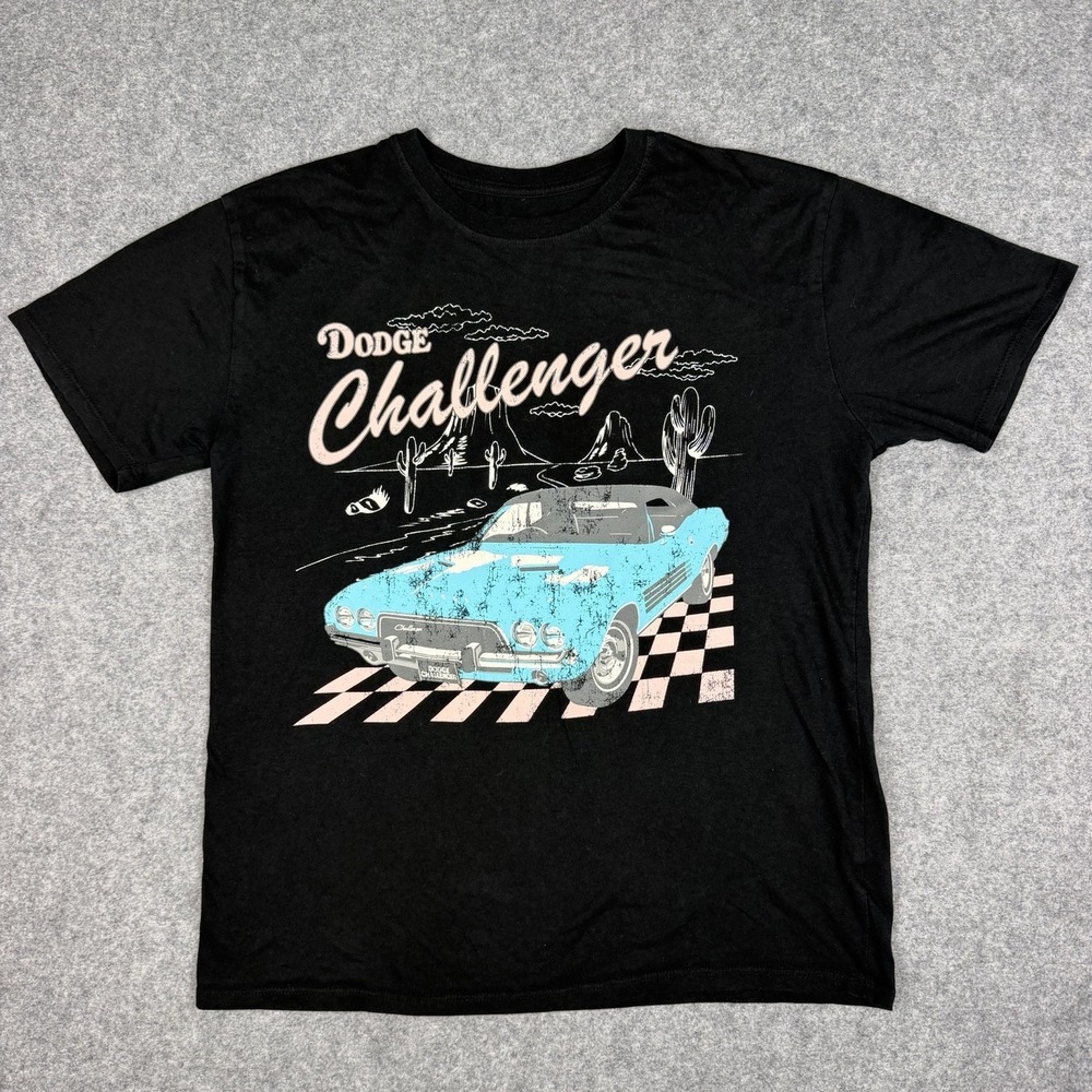Dodge Challenger Black Cotton Graphic Tee Boys XL Womens Small Retro Car Culture